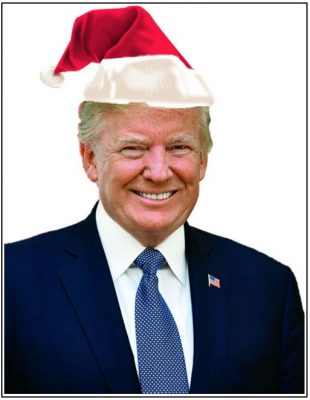 Donald Trump wearing a Santa hat